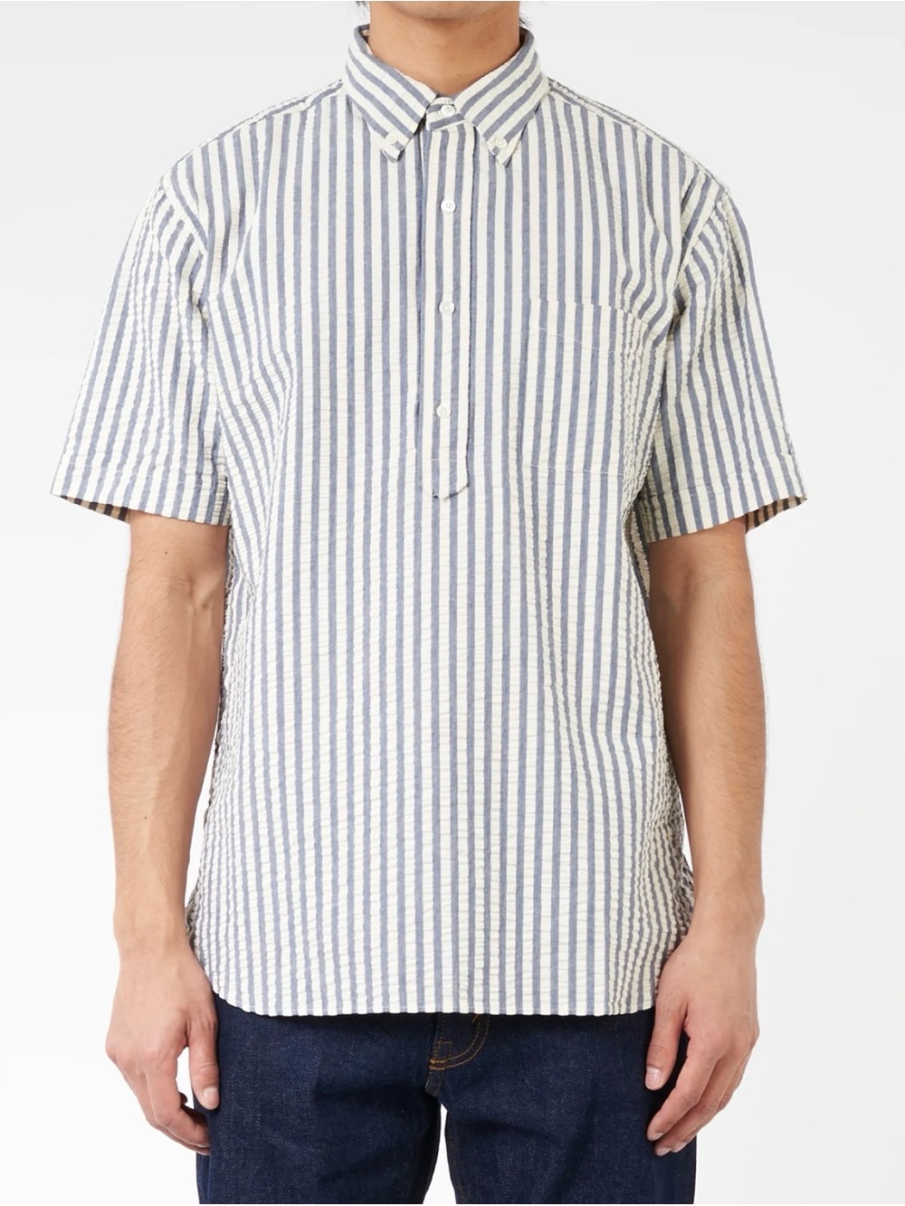 Beams Striped Seersucker Shirt Size M